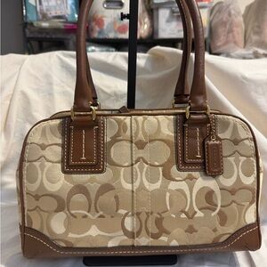 Coach Hamptons Beige and Brown Optic Signature C Satchel Canvas w/Leather Accent